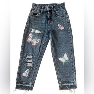 Justice Girls Butterfly Jeans Size 6 Distressed Raw Hem Denim Y2K Inspired